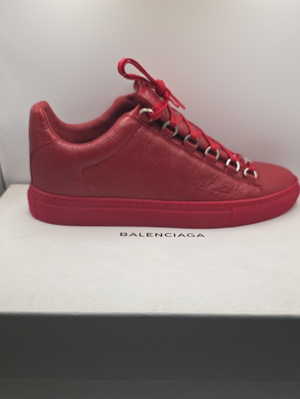 Balenciaga Men’s Low-Top Leather Sneaker - Red